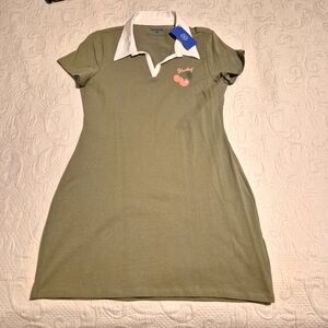 Hurley women's XL olive green white collared tshirt dress NWT